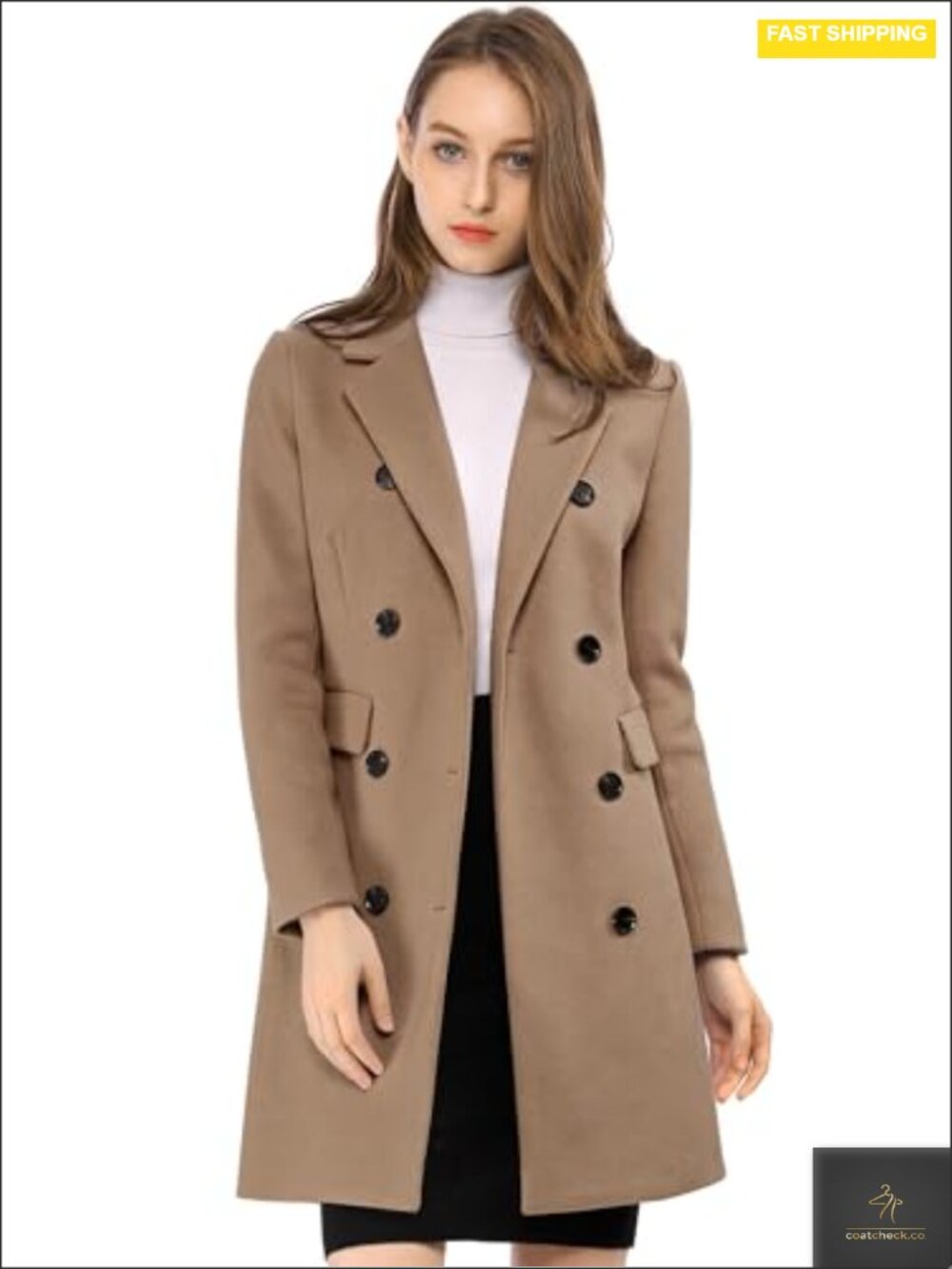 Double Breasted Notched Lapel Trench Peacoat Long Winter Coat